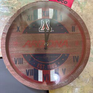 New Sealed University of Arizona Wildcats Wood Wall Clock 11.5" FOCO Team Beans